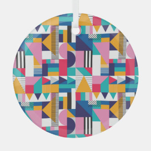 Modern Abstract Geometric Seamless Pattern Glass Ornament