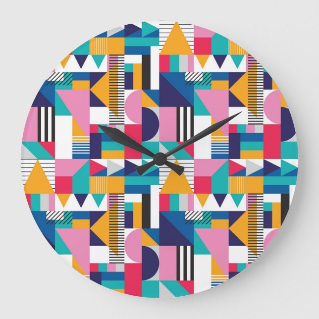 Modern Abstract Geometric Seamless Pattern Large Clock (Front)