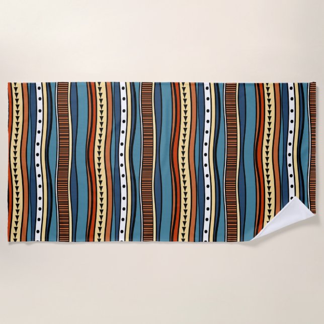 Modern Abstract Geometric Tribal Pattern Beach Towel (Front)