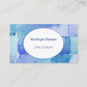 Modern Abstract Geometric Watercolor Pattern Blue Business Card