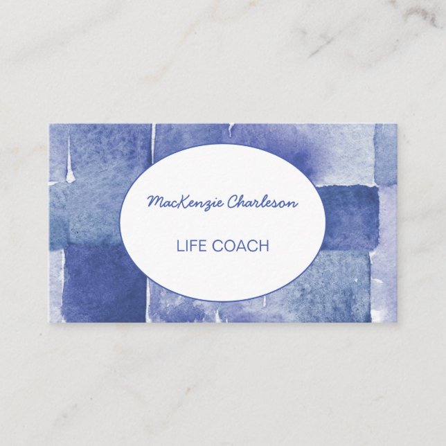 Modern Abstract Geometric Watercolor Pattern Blue  Business Card (Front)