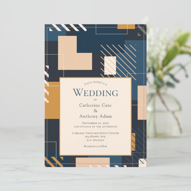 Modern Abstract Geometric Wedding Invitation (Standing Front)
