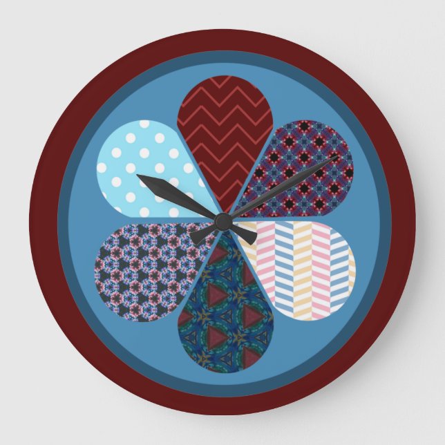 MODERN ABSTRACT GEOMTRIC PATTERNED DESIGN RED BLUE LARGE CLOCK (Front)