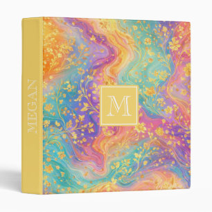 Modern Abstract Glitter Floral Monogram Design Binder