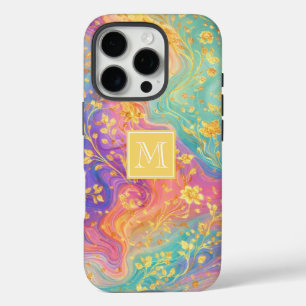 Modern Abstract Glitter Floral Monogram Design iPhone 16 Pro Case