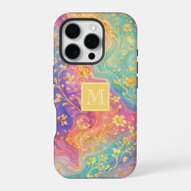 Modern Abstract Glitter Floral Monogram Design     iPhone Case (Back)