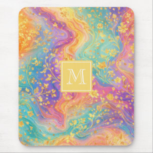 Modern Abstract Glitter Floral Monogram Design     Mouse Pad