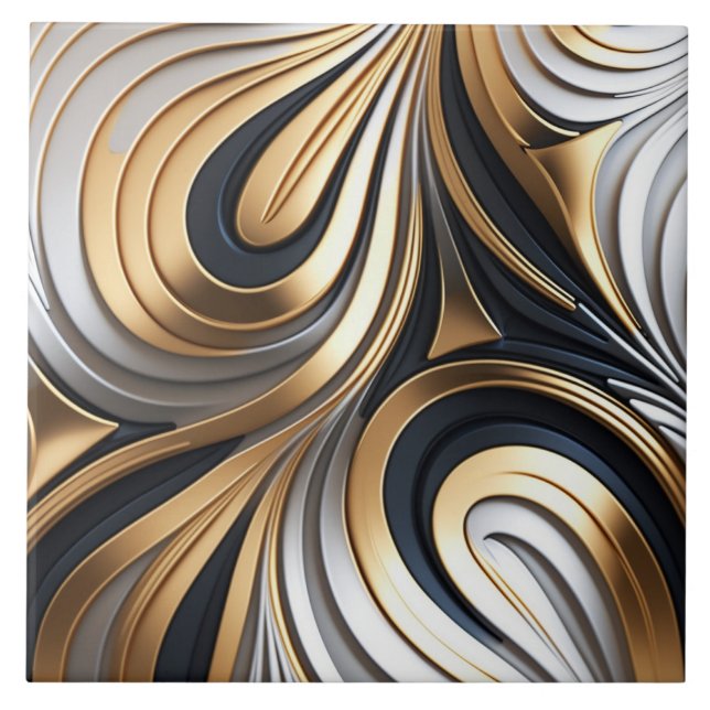 Modern abstract gold an silver ceramic tile (Front)