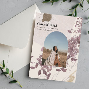 Modern Abstract Gold And Purple Graduate Photo Invitation