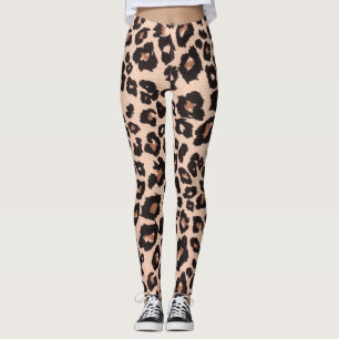 Modern abstract gold black leopard print leggings