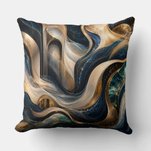 Modern Abstract Gold & Blue Marble Throw Pillow