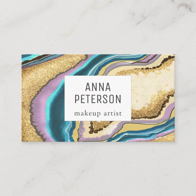 Modern Abstract Gold Glitter Gem Agate Business Card (Front)