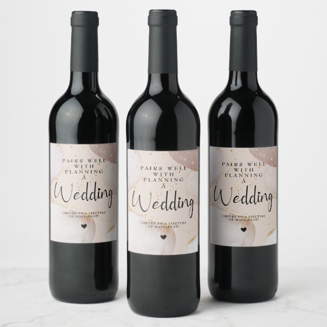 Modern Abstract Gold Glitter Wedding  Wine Label (Bottles)