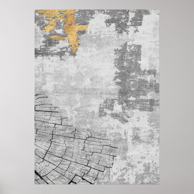 Modern Abstract Gold & Grey Wall Art Poster (Front)