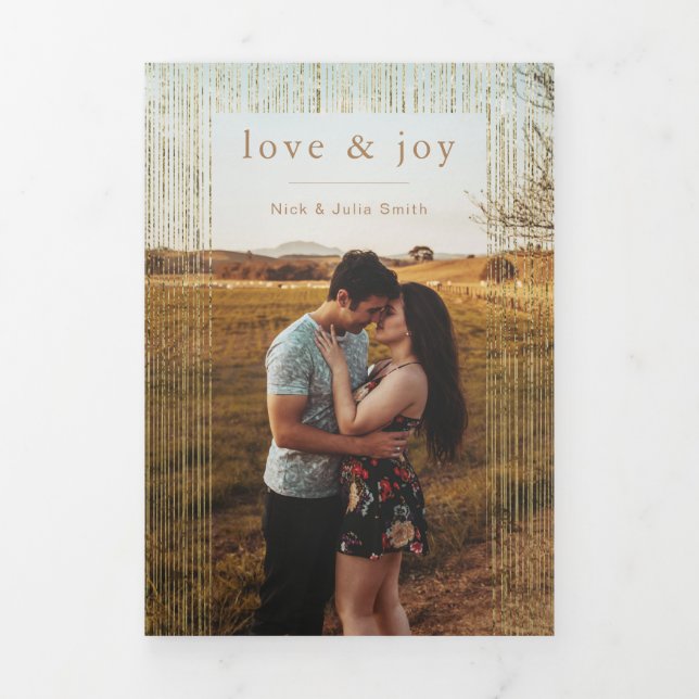 Modern Abstract Gold Lines & Photos Tri-Fold Holiday Card (Cover)