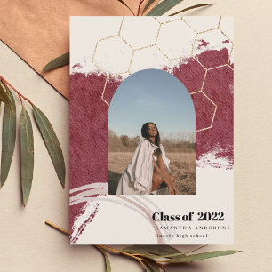 Modern Abstract Gold & Pink Graduation Photo  Invitation