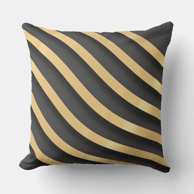 Modern Abstract Gold Stripes Grey Throw Pillow (Front)