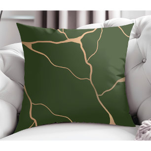 Modern Abstract Gold Vein Design Dark Green Throw Pillow