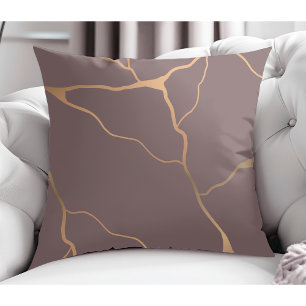 Modern Abstract Gold Vein Design Mauve Throw Pillow