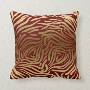 Modern Abstract Gold Zebra Burgundy Background Throw Pillow