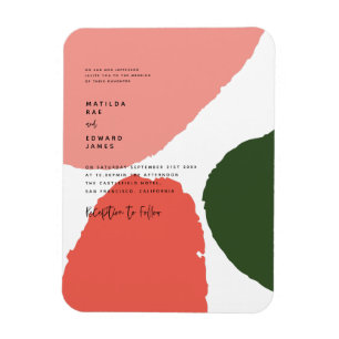 Modern abstract graphic red, pink + green announce magnet