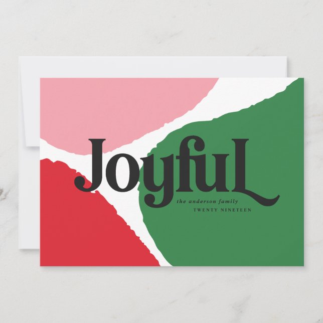 Modern abstract graphic red, pink + green joyful announcement (Front)