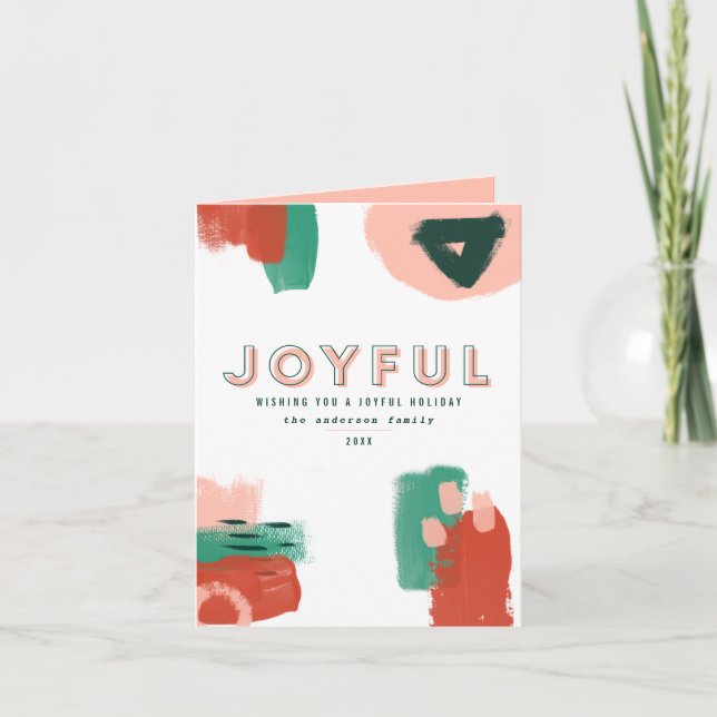 Modern abstract graphic red, pink + green joyful announcement (Front)