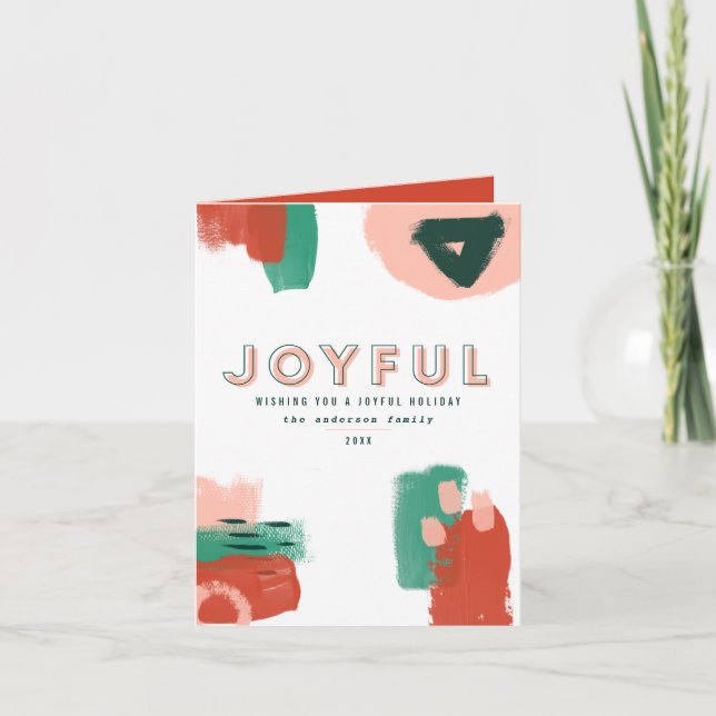 Modern abstract graphic red, pink + green joyful announcement (Front)