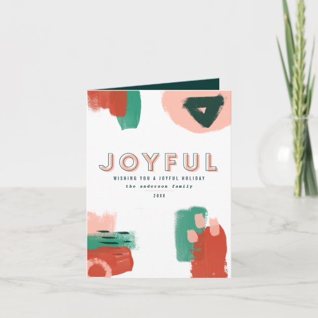 Modern abstract graphic red, pink + green joyful announcement (Front)