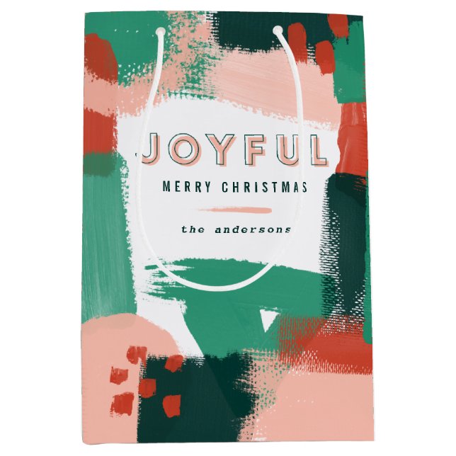 Modern abstract graphic red, pink + green joyful medium gift bag (Front)
