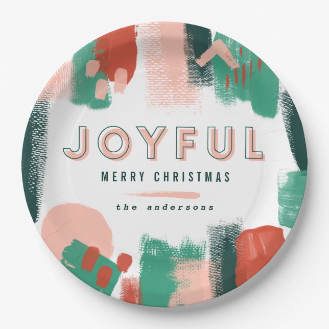 Modern abstract graphic red, pink + green joyful paper plate (Front)