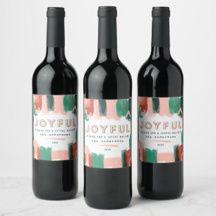 Modern abstract graphic red, pink + green joyful wine label
