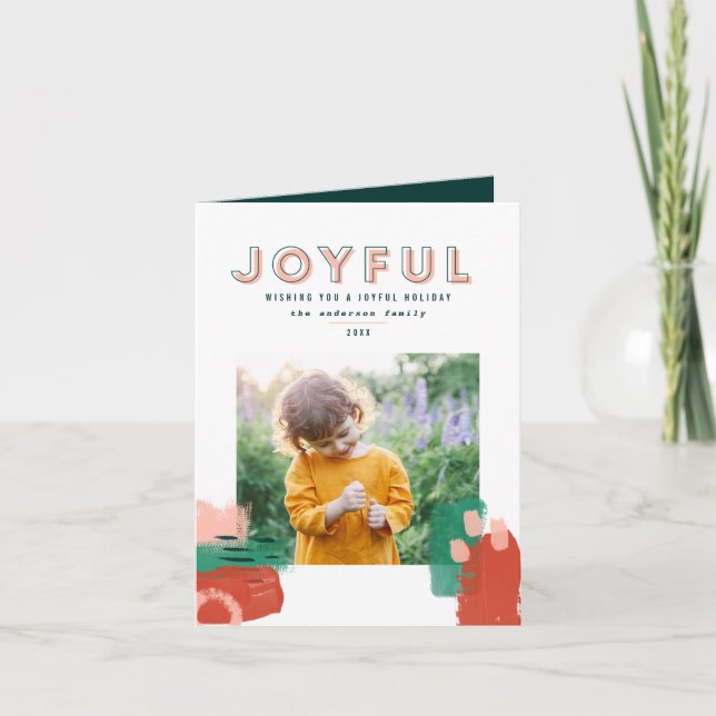 Modern abstract graphic red, pink + green photo announcement (Front)