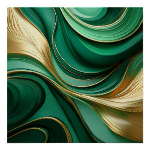 Modern Abstract Green and Gold- Poster