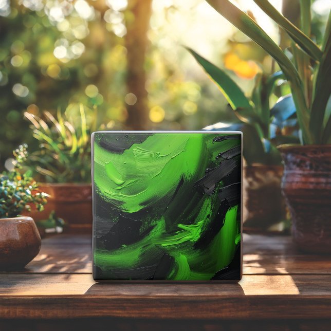 Modern Abstract Green & Black Swirling Pattern Tile (Creator Uploaded)