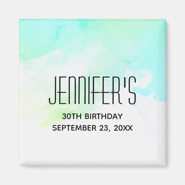 Modern Abstract Green & Blue Watercolor Birthday Magnet (Front)
