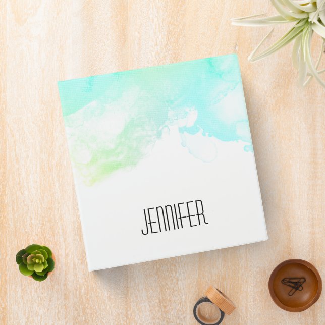 Modern Abstract Green & Blue Watercolor Swirls Binder (In Situ)