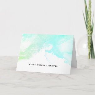 Modern Abstract Green & Blue Watercolor Swirls Card