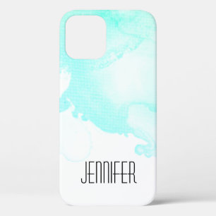 Modern Abstract Green & Blue Watercolor Swirls iPhone 12 Case