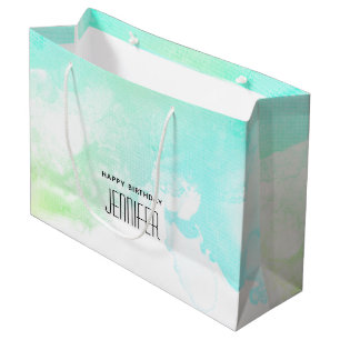 Modern Abstract Green & Blue Watercolor Swirls Large Gift Bag