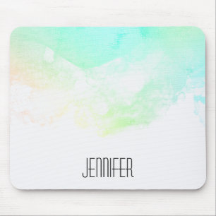Modern Abstract Green & Blue Watercolor Swirls Mouse Pad