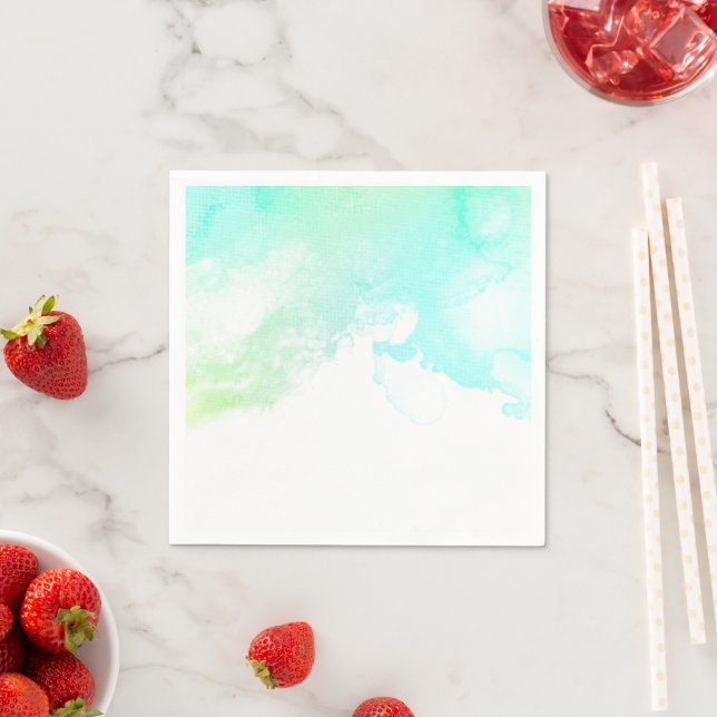 Modern Abstract Green & Blue Watercolor Swirls Napkin (Insitu)