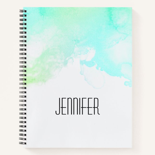 Modern Abstract Green & Blue Watercolor Swirls Notebook (Front)