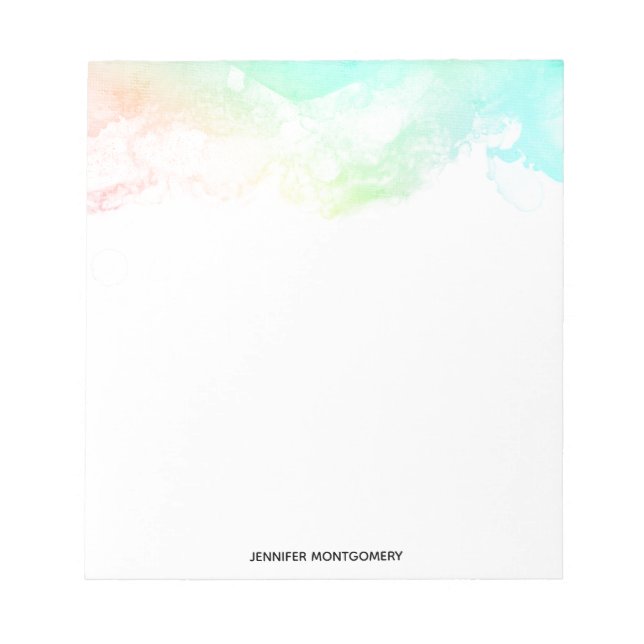 Modern Abstract Green & Blue Watercolor Swirls Notepad (Front)