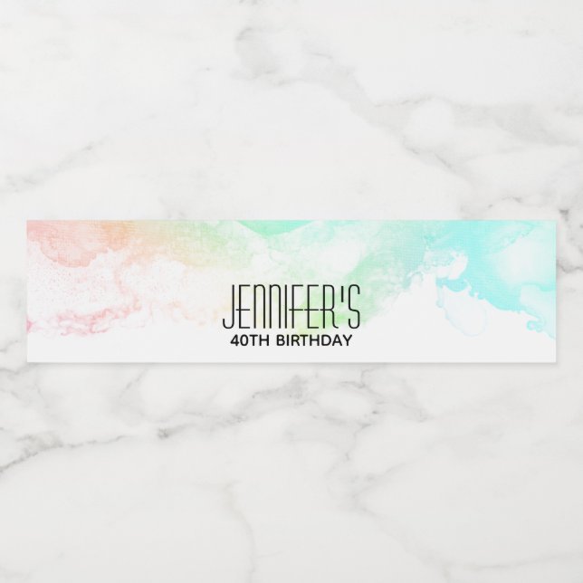 Modern Abstract Green & Blue Watercolor Swirls Water Bottle Label (Single Label)