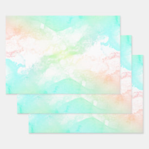 Modern Abstract Green & Blue Watercolor Swirls Wrapping Paper Sheet