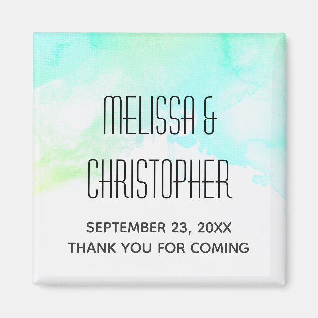  Modern Abstract Green & Blue Watercolor Thank You Magnet (Front)