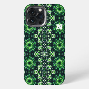Modern Abstract Green Fractal Art Pattern Initial iPhone 13 Pro Max Case