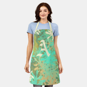 Modern Abstract Green Leaf Pattern Apron