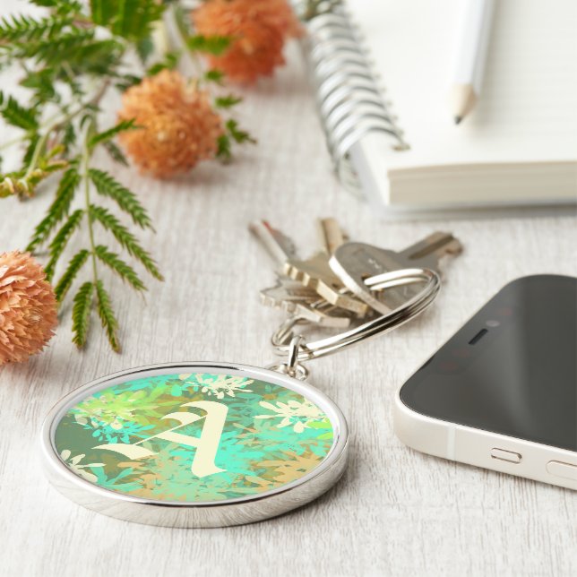 Modern Abstract Green Leaf Pattern Keychain (Side)